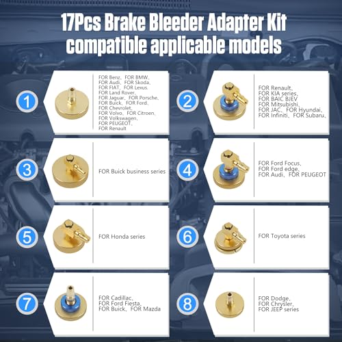 17+3Pcs Brake Bleeder Adapter Kit,Brake Master Cylinder Bleeder Kit,Brake Fluid Bleeding Tools Suitable for Most Vehicles Brake Fluid Bleeding - size: 20 PCS Brake Bleeder Kit