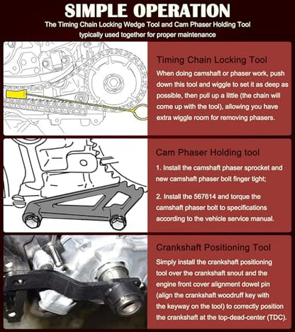Camshaft Tool Complete Combo Set Fits for Ford 4.6L, 5.4L & 6.8L 3V Engines, Including Cam Phaser Holder Locking Tool, Timing Chain Locking Wedge Tool and Crankshaft Positioning Wrench Holder