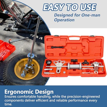 9-Way Slide Hammer Puller Set, Front Wheel Hub Bearing Remover & Rear Wheel Axle Hub Dent Shaft Puller Tool Kit Wheel Bearing Removal Tool - color: Red