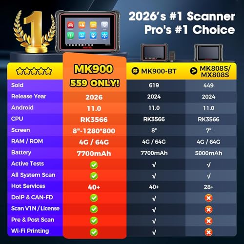 Autel MaxiCOM MK900 Bidirectional Scanner: 2026 Up of MaxiCheck MX808S MK808S, Work as MK900-BT MK900BT MX900 OBD2 Diagnostic Tool w/ 3000+ Active Test, 40+ Service, CAN-FD&DOIP, All System, FCA 11 OS