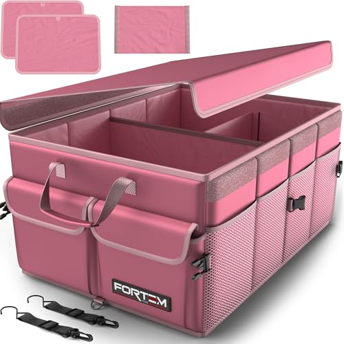 FORTEM Trunk Organizer For SUV Car Trunk Organizer, Foldable Storage, Car Accessories for Women Men, Collapsible Bag, 600D Oxford, Non Slip Bottom, Straps, Soft Cover (50L) - color: Pink, size: Medium (50L)