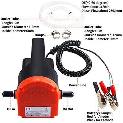 PLUMIA 12V 100W Oil Extractor Pump, Electric Fluid Transfer Pump for Engine Oil Change, Dipstick Suction Pump for Car, Boat, Motorcycle, Lawn Mower & ATV, Complete Kit