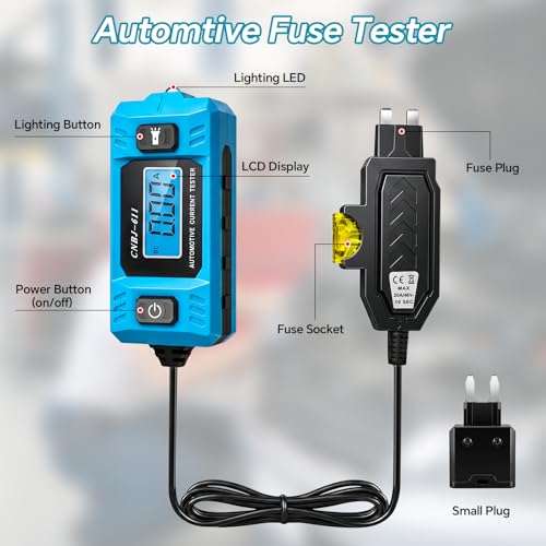 Car Fuse Tester, Automotive Circuit Fault Tester Tool, Max 48V | Car Relay Tester with LCD Display, LED Front Light, 20A High Precision Current Test Power Probe for Various Vehicles