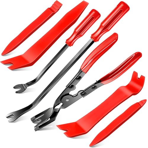 Doaho 7 Pcs Car Trim Removal Tool Kit with Non-Scratch Plastic Pry Tool and Fastener Clip Pliers for auto Safe Interior Car Panel Detachment, Dashboard, Door Clips & Upholstery – Red - color: Red-7 Pcs Trim Removal Tool Kit