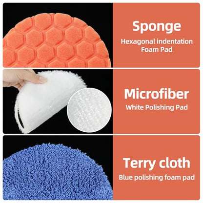 Buffing Polishing Pads 6 Inch - 7Pcs Foam Pad Kit with Hook and Loop for Car Buffer, Compound Cutting Sponge and Wool Polishing Pad Set for Automotive Detailing (6 inch) - size: 6 inch