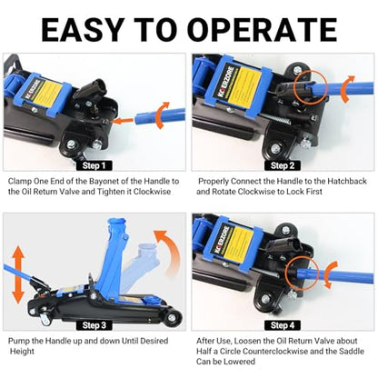 2.5 Ton Car Jack Low Profile Hydraulic Floor Jack, 5500 lbs Capacity, 3.4"-15.2" Lifting Range, Alloy Steel, Black, for Sedans and SUVs - color: Blue