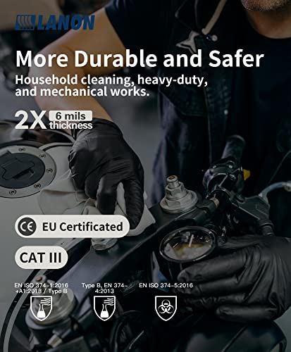 LANON 6-mil Black Nitrile Disposable Gloves, Food-Safe, Powder-Free, Heavy-Duty, Textured Fingertips, Latex-Free, Small - size: Small (Pack of 100)