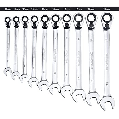 STARWORK TRUE MECHANIC™ 20 Pc. Reversible Ratcheting Wrench Set, Combination Ratchet Wrench Set, Non-Slip, Long Pattern, 6-Point 15° Offset, Professional, SAE/Metric (5/16-3/4" & 8-19 mm)