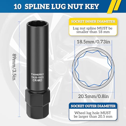10 Spline Lug Nut Key,TA20-19/21 10 Spline Lug Nut Socket | TA20 10-Spline Lug Nut Tool Key Compatible with Bimecc10 Spline Lug Nuts,10 point Socket CR-MO - color: Ta20-19/21
