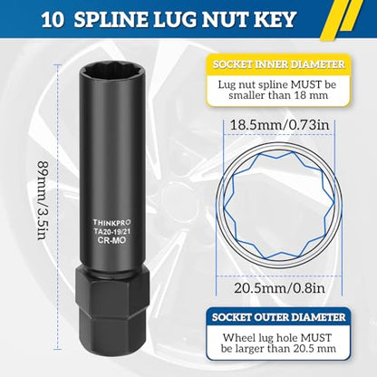10 Spline Lug Nut Key,TA20-19/21 10 Spline Lug Nut Socket | TA20 10-Spline Lug Nut Tool Key Compatible with Bimecc10 Spline Lug Nuts,10 point Socket CR-MO - color: Ta20-19/21