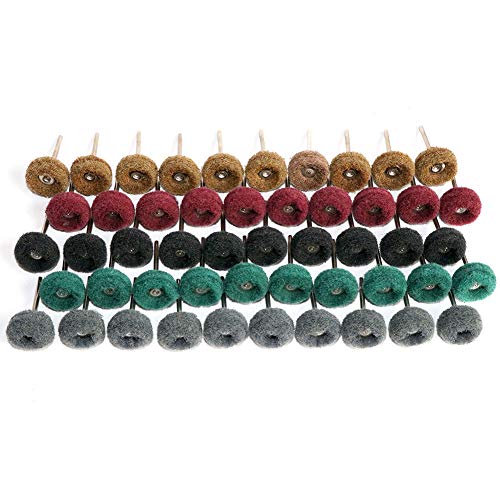 FPPO 50PCS Abrasive Buffing Polishing Wheel Set for Rotary Tool,Mini scouring pad Brush Polishing kit, Removal of Rust,Deburring on Metal Surface,with 3mm Mandrel - style: mix50pcs