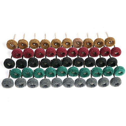 FPPO 50PCS Abrasive Buffing Polishing Wheel Set for Rotary Tool,Mini scouring pad Brush Polishing kit, Removal of Rust,Deburring on Metal Surface,with 3mm Mandrel - style: mix50pcs