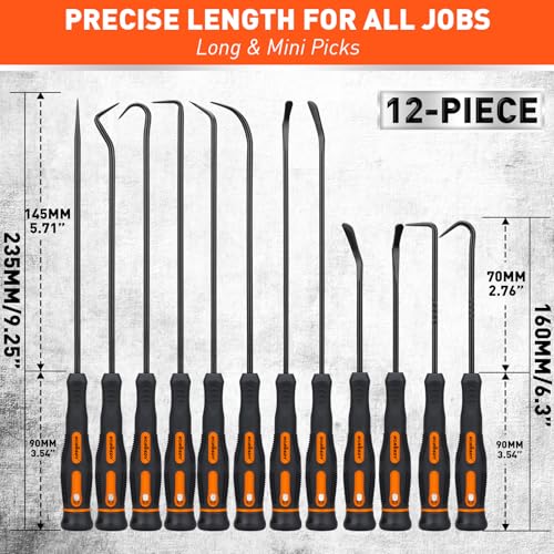 HORUSDY 12-Piece Precision Hook and Pick Set, Car Auto Oil Seal/O-Ring Seal Gasket Pick, Precision Hooks Puller Remover - size: 12-Piece