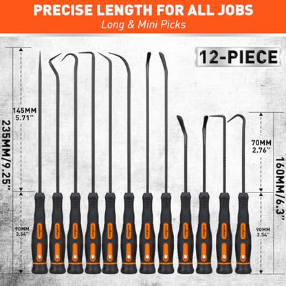 HORUSDY 12-Piece Precision Hook and Pick Set, Car Auto Oil Seal/O-Ring Seal Gasket Pick, Precision Hooks Puller Remover - size: 12-Piece