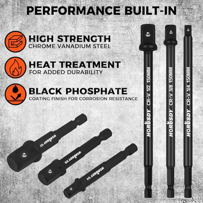 HORUSDY 11-Piece Impact Socket Adapter Set, 1/4-Inch Hex Shank, Cr-V Steel High Torque Drill Extension Bits, 1/4" 3/8" 1/2" Impact Driver Socket Adapters with Storage Holder - style: 11-PCS + Storage Holder