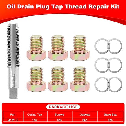 Oil Drain Plug Tap Thread Repair M13x1.5MM Oil Pan Screws Rethread | Oil Drain Plug Thread Repair Tool Kit Oil Pan Screws Rethread Tool - size: M13 X 1.5MM