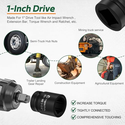 1-7/8" Impact Socket 1 Inch Drive for for Truck Axle Nuts, CR-MO | 6 Point Design Large Impact Socket, ANSI Certified, Heavy Duty Socket 1 Inch Drive , Hub Removal & Mining Equipment Repair - size: 1-7/8'' (1 PCS)