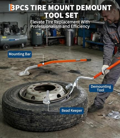 GlowSol Tire Changer 22.5"-24.5" Manual Steel Tire Mount Demount Tool, Tubeless Truck Bead Breaker, with Extra Bead Holder, Semi Tire Changing Tools for Auto Repair, Orange - color: Orange