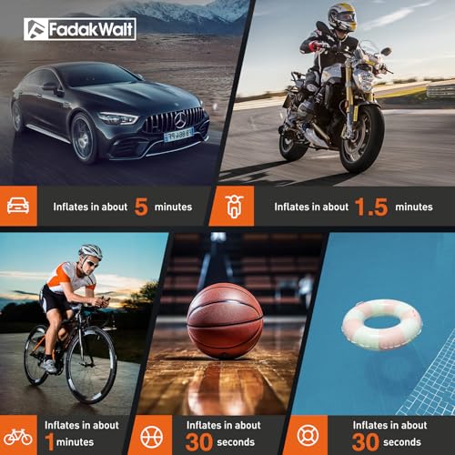 FADAKWALT Tire Inflator Portable Air Compressor, 150 PSI Cordless Air Pump for Car Tires with Smart Touch Screen, Auto Shut-Off Digital Gauge and SOS LED Light for Cars, SUVs, Bikes and Balls