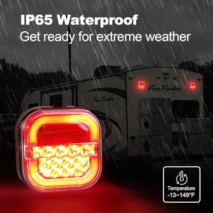 NeaLia CD28 Magnetic Wireless Trailer Lights, Rechargeable Tow Light Kit | IP67 Waterproof, Brake/Turn/Running Signal for Truck, RV, Camper, Boat, Caravan - color: Red