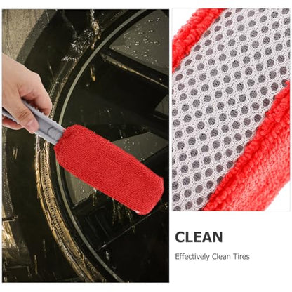 SOLUSTRE Car Detailing Brushes Set with Soft Sponge Tire Shine Applicator Pad and Wheel Rim Cleaning Brush for Auto Tire and Rim Care