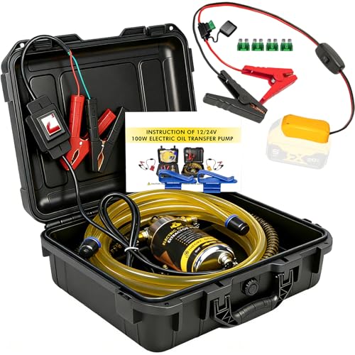 12V/24V 100W Oil Change Pump Set, Fast 1-4L/min Flow Oil Transfer Pump with Yellow Battery Adapter Compatible with DEWALT 20V/18V Battery, Fluid Transfer for Trucks, Boats, Lawnmowers - color: SET 02+Yellow battery adapter