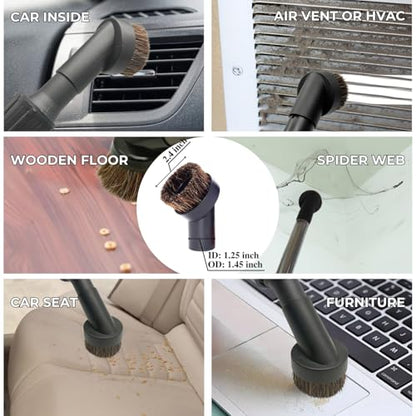 Replacement Vacuum Attachments & Brushes plus Universal Adapter Kit Compatible with Shop Vacs 2-1/4'' 1-7/8'' 1-3/8'' 1-1/4 Inch- Flexible Vacuum Crevice Attachment Tool for Shop Vac Accessories