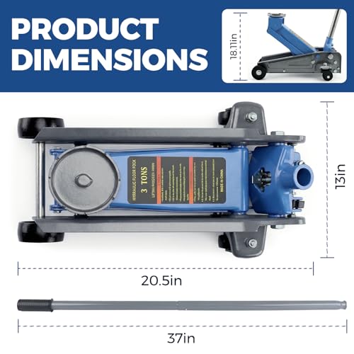 LARBANKE 3 Ton Floor Jack with 360° Swivel Castors,Heavy-Duty Floor Jack Load Capacity up to 6,600 lbs,Carbon Steel Jack for Rapid Lifting,Range from 5.31''-18.11'',Suitable for a Wide Range of Cars - size: 46cm