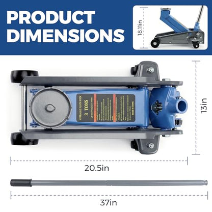 LARBANKE 3 Ton Floor Jack with 360° Swivel Castors,Heavy-Duty Floor Jack Load Capacity up to 6,600 lbs,Carbon Steel Jack for Rapid Lifting,Range from 5.31''-18.11'',Suitable for a Wide Range of Cars - size: 46cm