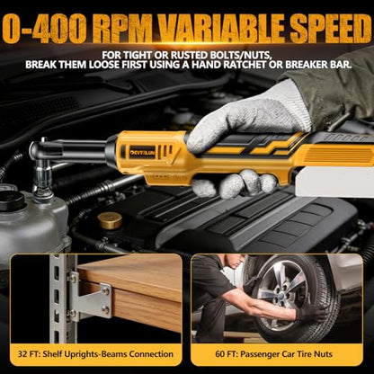 3/8" Cordless Power Ratchet Wrench Compatible with Dewalt 20V Battery (Tool Only), 60FT Torque, 0-400RPM Variable Speed Motor, Extended Wrench with 7 Sockets, 1/4" Adapter, 3" Extension Bar