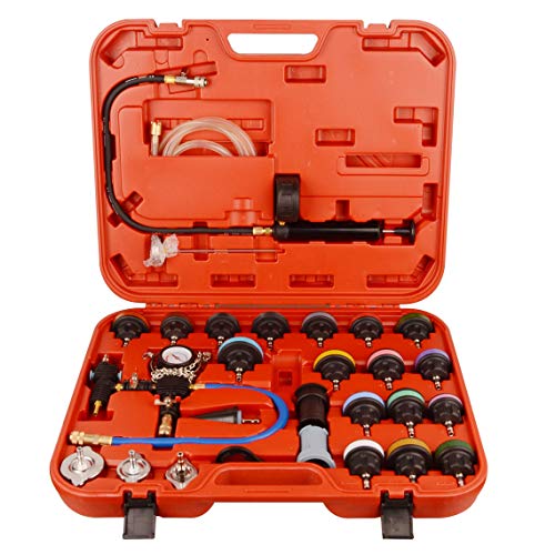 DAYUAN 28Pcs Universal Radiator Pressure Tester Kit Coolant Pressure Tester | Coolant Vacuum Refill Kit，Red Case, for Cooling Systems, 0-35 PSI Test Range，Detects Engine Leaks，Fits Most Vehicles - color: Red