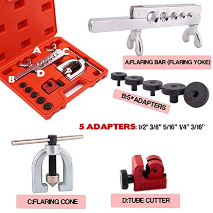 3/16 Copper Coated Flexible Tube Roll - 25 ft + Brake Line Flaring Tool Kit - Single & Double Flare Tool Kit + Tube Bender with 16 Fittings & 4 Unions