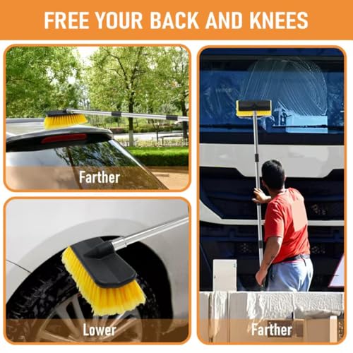 Car Wash Brush with 55" Long Handle | Car Wash 10" Dip Soft Brush | No Scratch Soft Bristle Brush for Car, RV, Boat, Solar Panel, House Siding, Snow, Floors Washing - size: 10"