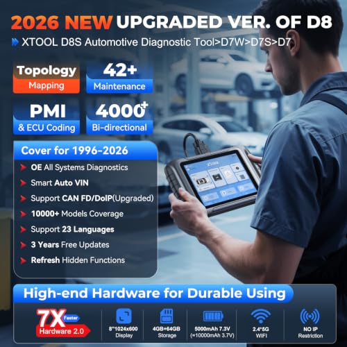 XTOOL D8S AI-Assisted Bidirectional OBD2 Scanner with Topology Mapping | 2026 Upgrade of XTOOL D8, Scan Tool 42+ Reset, Full System Automotive Scanner Diagnostic Tool, PMI for Ford, FCA/CANFD/DoIP