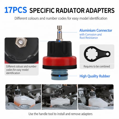28PCS Coolant Pressure Tester & Vacuum Refill Kit, Radiator Pump Pressure Tester Kit for Automotive Cooling System Water Tank Leakage Detection, Fits Most Vehicles, Cars, SUVs, and Trucks