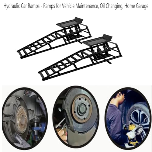 2 Pack Hydraulic Car and Truck Service Ramps,11023 Lbs (5 Tons) Capacity, Low Profile Car Lift Service Ramps for Oil Changes, Adjustable Lift Height 9.8" to 16.21", Home Garage,Vehicle Auto Garage Rep