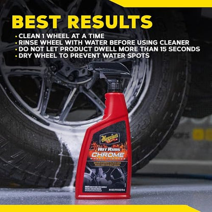 Meguiar's Hot Rims Chrome Wheel Cleaner 6 Pack, 24 oz Spray Bottles (6 x 24 oz = 144 oz Total) Xtreme Cling foaming Gel removes Brake dust and Road Grime from True Chrome Wheels for Mirror-Like Shine - size: 6 Pack