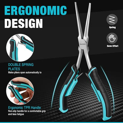 DURATECH 4PCS Long Reach Pliers Set with Pouch, Mini Extra Long Pliers Set | Needle Nose, Diagonal, Linesman and Flat Nose Pliers, For Jewelry Making, Wire Bending, Object Gripping, Narrow Space - style: 4PCS