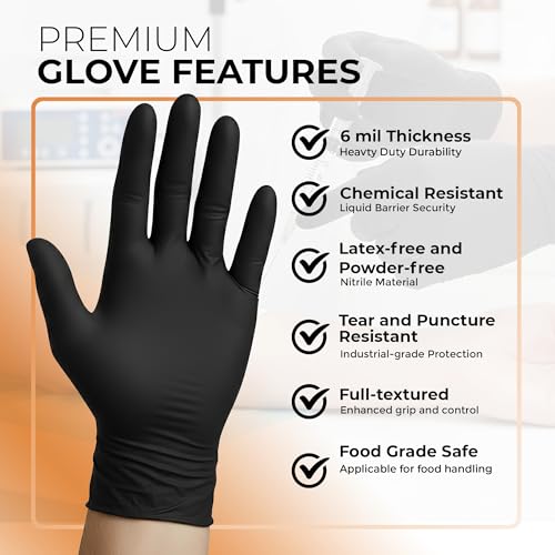 ASAP Thick Black Nitrile Gloves Disposable Latex Free - 6 Mil, Powder Free, Food Safe, Kitchen & Mechanic - size: Medium, style: Case of 1000
