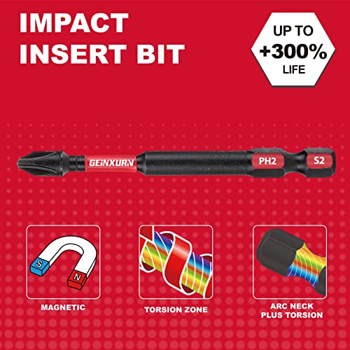 Geinxurn Impact Tough #2 Phillips 3 in. Insert Driver Bits,30Pack Bulk PH2 Screwdriver Bits Set - size: 3"-PH2-30PCS