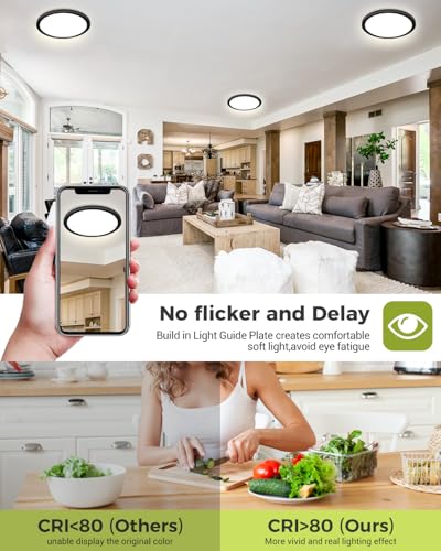 1PACK LED Flush Mount Ceiling Light Fixture Black, 9Inch 24Watt, 3000k/4500k/6000K Ceiling Light, Ultra Slim Flush Mount LED Ceiling Lamp for Bedroom, Living Room, Kitchen, Hallway - color: Black, size: 9Inch-1pack