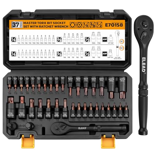 37-Piece Master Torx Bit Socket Set, 1/4", 3/8", 1/2" Drive Star & Tamper Proof T6-T70, T6H-T70H, Premium CR-V & S2 Alloy Steel, Ratchet Wrench, Sockets Adapter, High Torque for Automotive Mechanic - style: 37pcs Torx Bit Socket Set