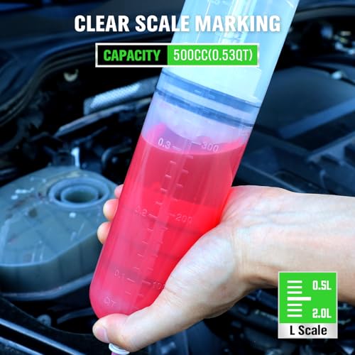 SWANLAKE 500cc Fluid Extractor & Fill Pump, Automotive Fluid Pump Extractor, Oil Change Pumps with 23'' Long Hose, 2PCS 12'' Extension Tubes, Suction Pumps for Lawn Mowers Cars - size: 500ML with Hose