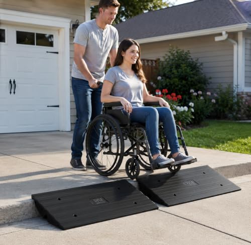Pyle Car Vehicle Curbside Driveway Ramp - 4ft Heavy Duty Rubber Threshold Bridge Tracks Curb Ramps, 2 Pieces Set (for Car, Truck, Scooter, Bike, Motorcycle, Wheelchair Mobility), Black - size: Pack 2