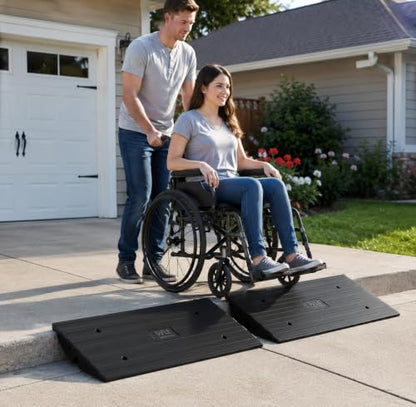 Pyle Car Vehicle Curbside Driveway Ramp - 4ft Heavy Duty Rubber Threshold Bridge Tracks Curb Ramps, 2 Pieces Set (for Car, Truck, Scooter, Bike, Motorcycle, Wheelchair Mobility), Black - size: Pack 2
