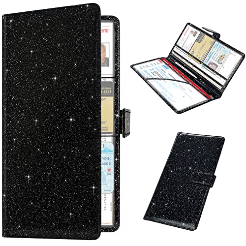 RSAquar Car Registration and Insurance Holder, Vehicle Glove Box Organizer Cool Car Accessories, Auto Truck Document Holder for Cards, Driver License, Black Glitter - color: AAA Glitter Black