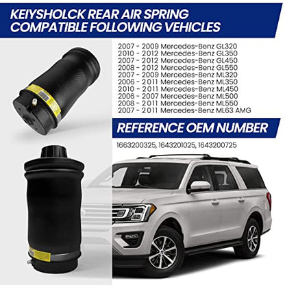 2Pcs Rear Air Spring Suspension Compatible with 2007-2019 Benz W164 X164 GL320 GL350 GL450 GLE350 GLE450 AMG GLS450 ML320 ML350 ML450 1643201025 1643200725 1663200325