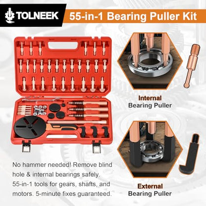 55-in-1 Bearing Puller Kit, Upgraded Heavy-Duty Wheel Bearing Removal Tool & Blind Hole Puller Set with Non-Slip Handle for Automotive, Industrial, Farm Use, Includes Portable Case (55in1-puller) - size: 55in1-puller