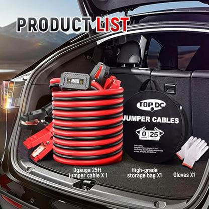 TOPDC Jumper Cables Heavy Duty 1000Amp Booster Cables for Car Battery, Heavy Duty Cables for Diesel Trucks, Protable Jumper Cables Kit with Case, Gloves - size: 0 Gauge,25FT w/ Protecter