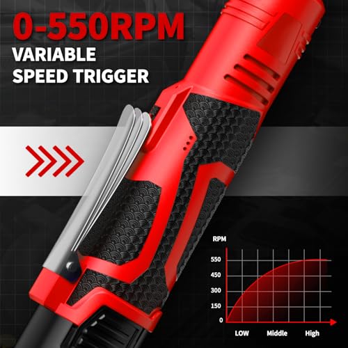 FULLYEA Cordless Electric Ratchet Wrench Set, 40 Ft-lbs, 550 RPM Power Ratchet,16.8V electric ratchet 3/8" drive with Variable Speed, 1/4" Adapter, LED Light, 2 * 2.0Ah Batteries and Fast Charger